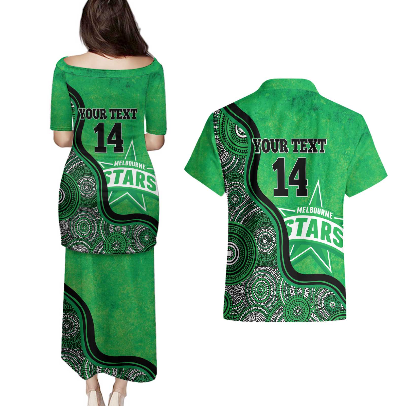 Custom Melbourne Stars Couples Matching Puletasi and Hawaiian Shirt Indigenous Art - Grunge Style