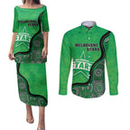 Custom Melbourne Stars Couples Matching Puletasi and Long Sleeve Button Shirt Indigenous Art - Grunge Style