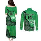 Custom Melbourne Stars Couples Matching Puletasi and Long Sleeve Button Shirt Indigenous Art - Grunge Style