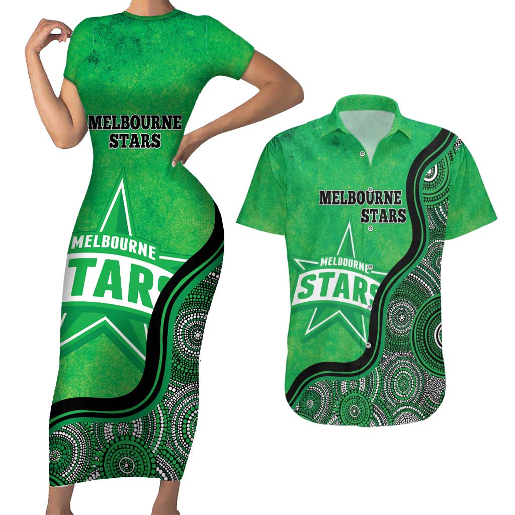 Custom Melbourne Stars Couples Matching Short Sleeve Bodycon Dress and Hawaiian Shirt Indigenous Art - Grunge Style
