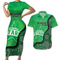 Custom Melbourne Stars Couples Matching Short Sleeve Bodycon Dress and Hawaiian Shirt Indigenous Art - Grunge Style