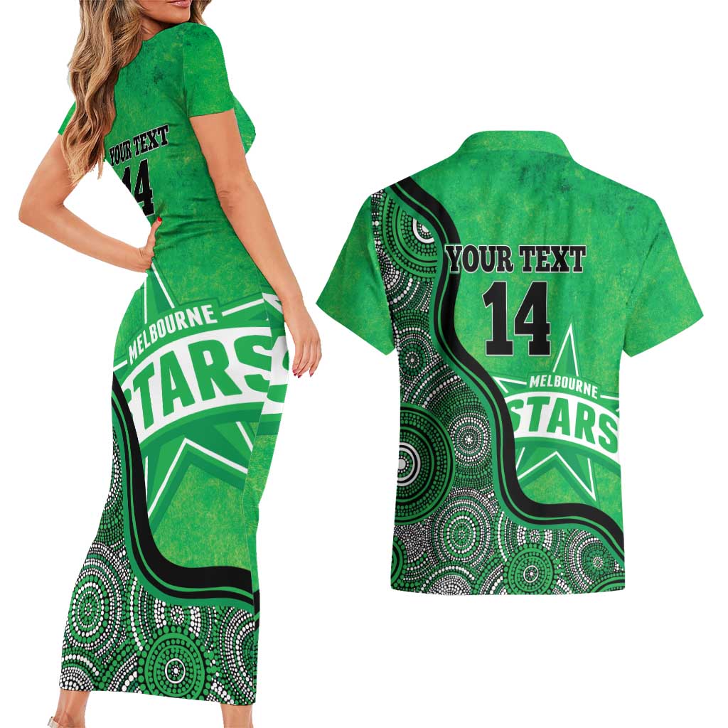 Custom Melbourne Stars Couples Matching Short Sleeve Bodycon Dress and Hawaiian Shirt Indigenous Art - Grunge Style