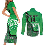 Custom Melbourne Stars Couples Matching Short Sleeve Bodycon Dress and Long Sleeve Button Shirt Indigenous Art - Grunge Style