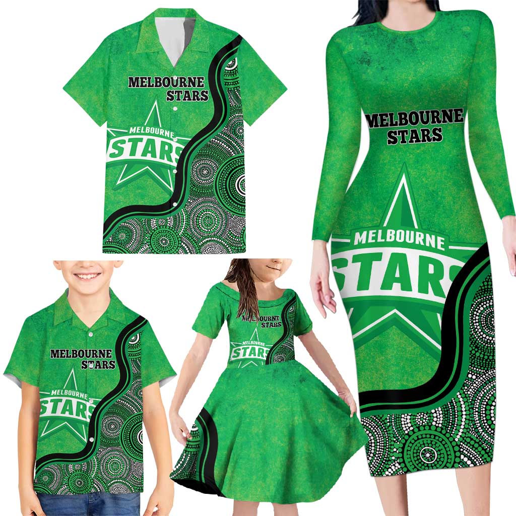 Custom Melbourne Stars Family Matching Long Sleeve Bodycon Dress and Hawaiian Shirt Indigenous Art - Grunge Style