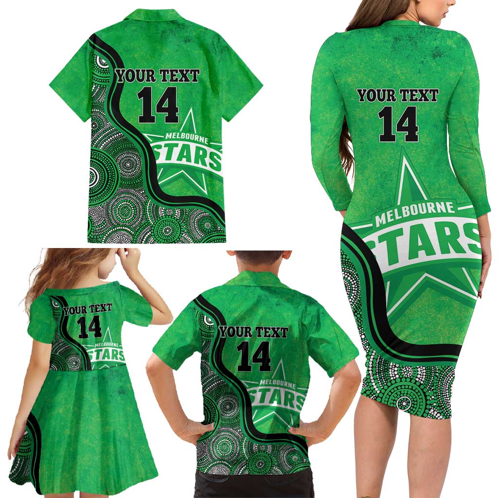 Custom Melbourne Stars Family Matching Long Sleeve Bodycon Dress and Hawaiian Shirt Indigenous Art - Grunge Style