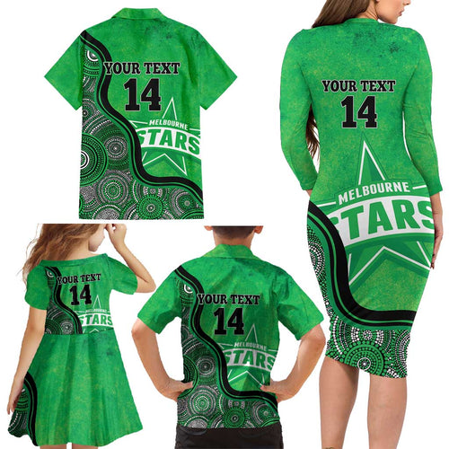 Custom Melbourne Stars Family Matching Long Sleeve Bodycon Dress and Hawaiian Shirt Indigenous Art - Grunge Style