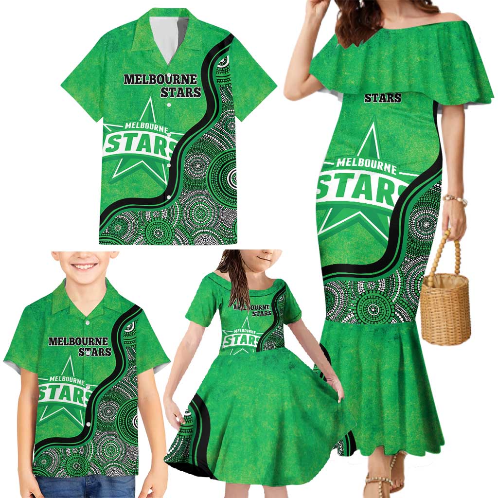 Custom Melbourne Stars Family Matching Mermaid Dress and Hawaiian Shirt Indigenous Art - Grunge Style