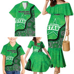 Custom Melbourne Stars Family Matching Mermaid Dress and Hawaiian Shirt Indigenous Art - Grunge Style