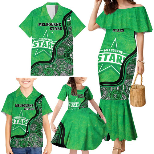 Custom Melbourne Stars Family Matching Mermaid Dress and Hawaiian Shirt Indigenous Art - Grunge Style