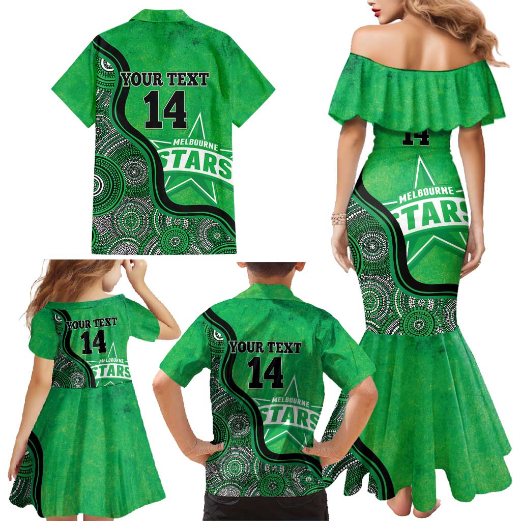 Custom Melbourne Stars Family Matching Mermaid Dress and Hawaiian Shirt Indigenous Art - Grunge Style