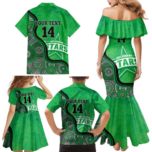 Custom Melbourne Stars Family Matching Mermaid Dress and Hawaiian Shirt Indigenous Art - Grunge Style