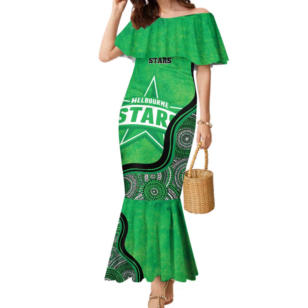 Custom Melbourne Stars Family Matching Mermaid Dress and Hawaiian Shirt Indigenous Art - Grunge Style