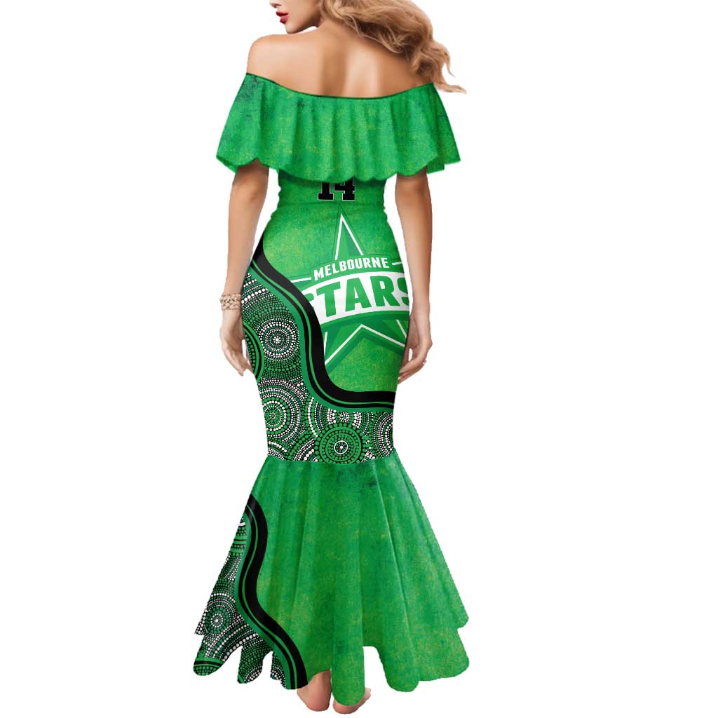 Custom Melbourne Stars Family Matching Mermaid Dress and Hawaiian Shirt Indigenous Art - Grunge Style