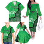Custom Melbourne Stars Family Matching Off The Shoulder Long Sleeve Dress and Hawaiian Shirt Indigenous Art - Grunge Style