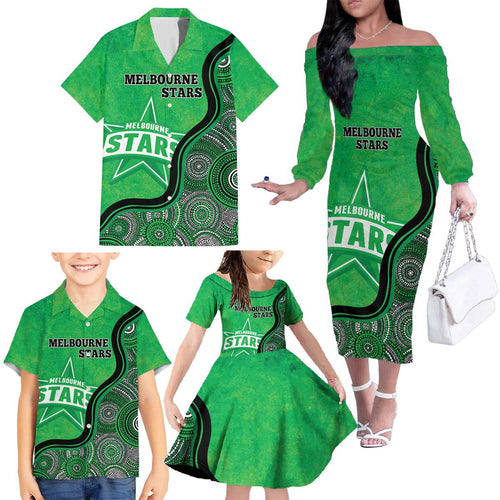 Custom Melbourne Stars Family Matching Off The Shoulder Long Sleeve Dress and Hawaiian Shirt Indigenous Art - Grunge Style