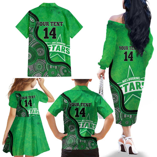Custom Melbourne Stars Family Matching Off The Shoulder Long Sleeve Dress and Hawaiian Shirt Indigenous Art - Grunge Style
