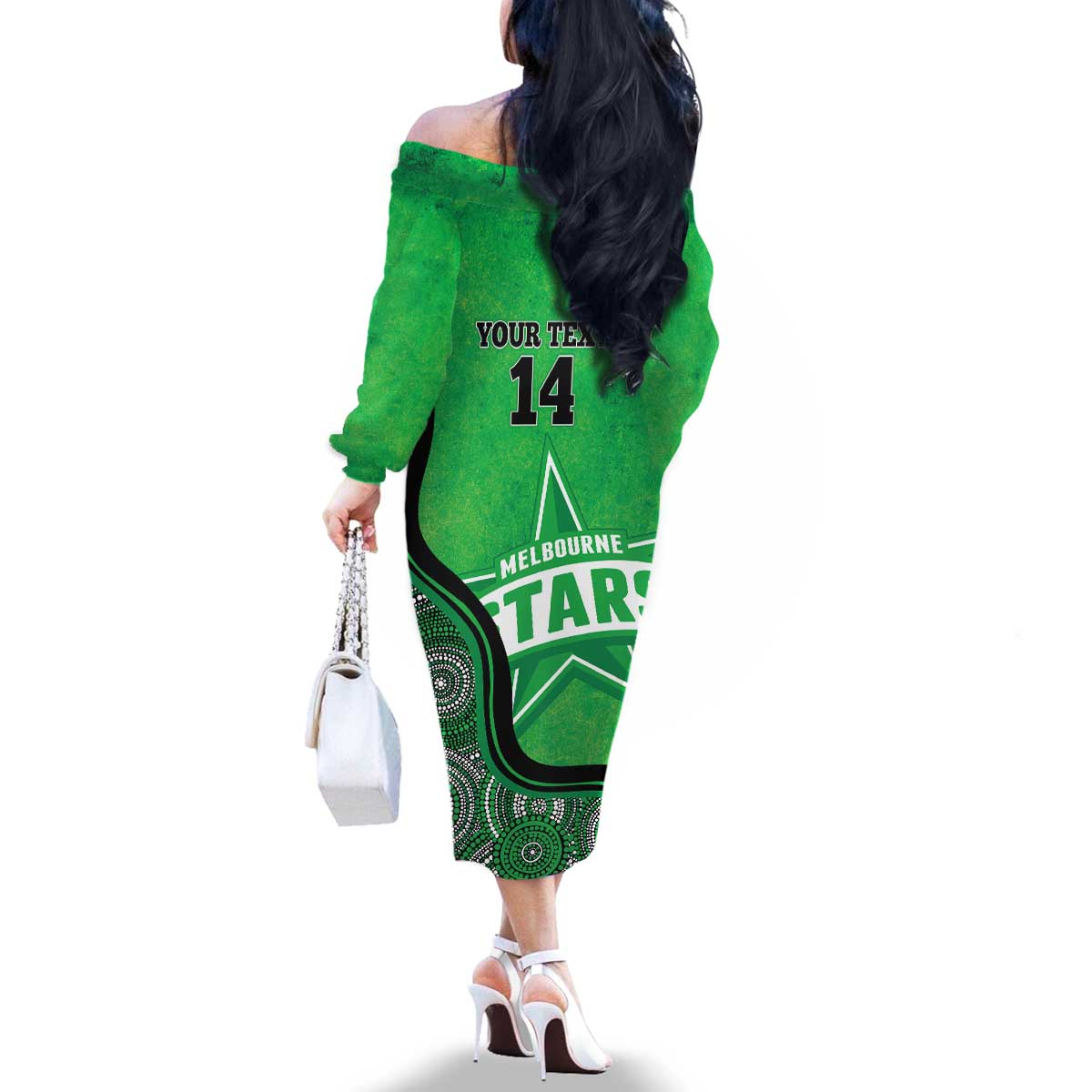 Custom Melbourne Stars Family Matching Off The Shoulder Long Sleeve Dress and Hawaiian Shirt Indigenous Art - Grunge Style