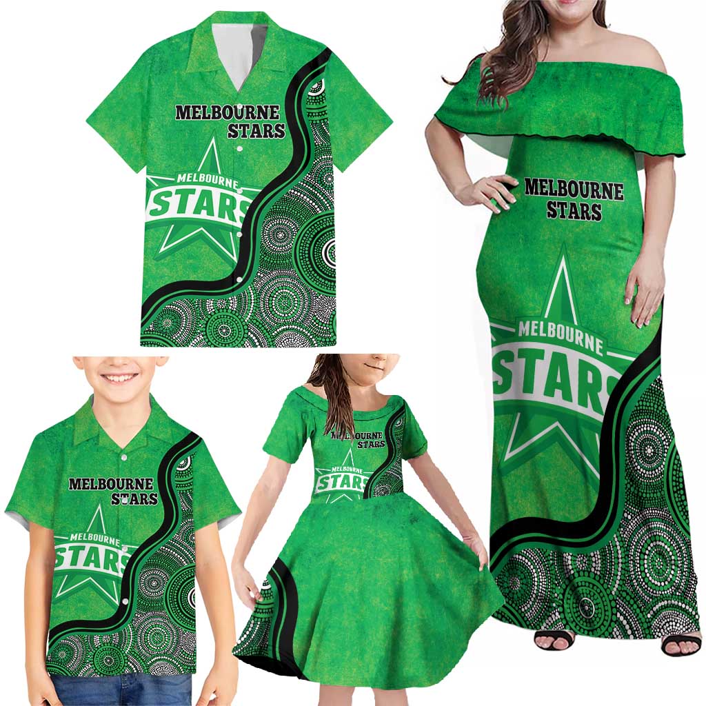 Custom Melbourne Stars Family Matching Off Shoulder Maxi Dress and Hawaiian Shirt Indigenous Art - Grunge Style