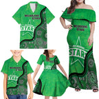 Custom Melbourne Stars Family Matching Off Shoulder Maxi Dress and Hawaiian Shirt Indigenous Art - Grunge Style
