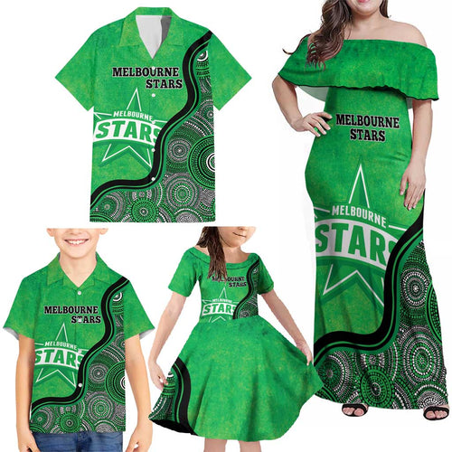 Custom Melbourne Stars Family Matching Off Shoulder Maxi Dress and Hawaiian Shirt Indigenous Art - Grunge Style