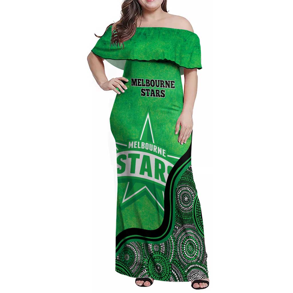 Custom Melbourne Stars Family Matching Off Shoulder Maxi Dress and Hawaiian Shirt Indigenous Art - Grunge Style