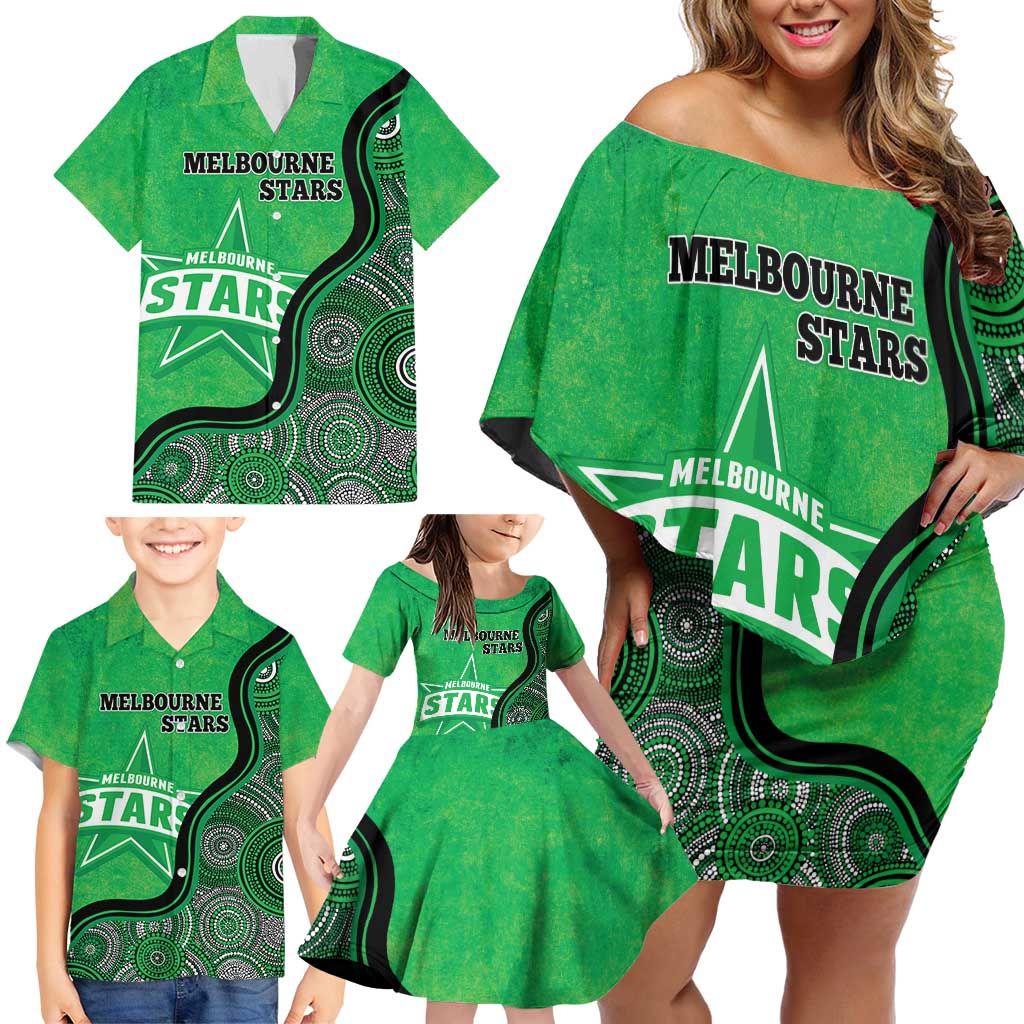 Custom Melbourne Stars Family Matching Off Shoulder Short Dress and Hawaiian Shirt Indigenous Art - Grunge Style