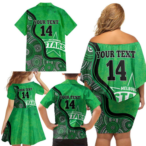 Custom Melbourne Stars Family Matching Off Shoulder Short Dress and Hawaiian Shirt Indigenous Art - Grunge Style
