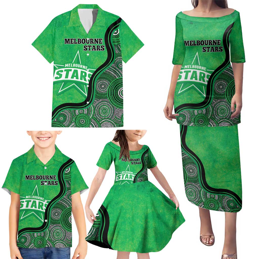Custom Melbourne Stars Family Matching Puletasi and Hawaiian Shirt Indigenous Art - Grunge Style