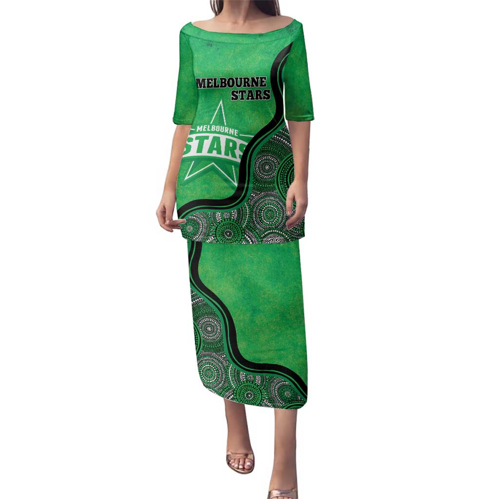 Custom Melbourne Stars Family Matching Puletasi and Hawaiian Shirt Indigenous Art - Grunge Style