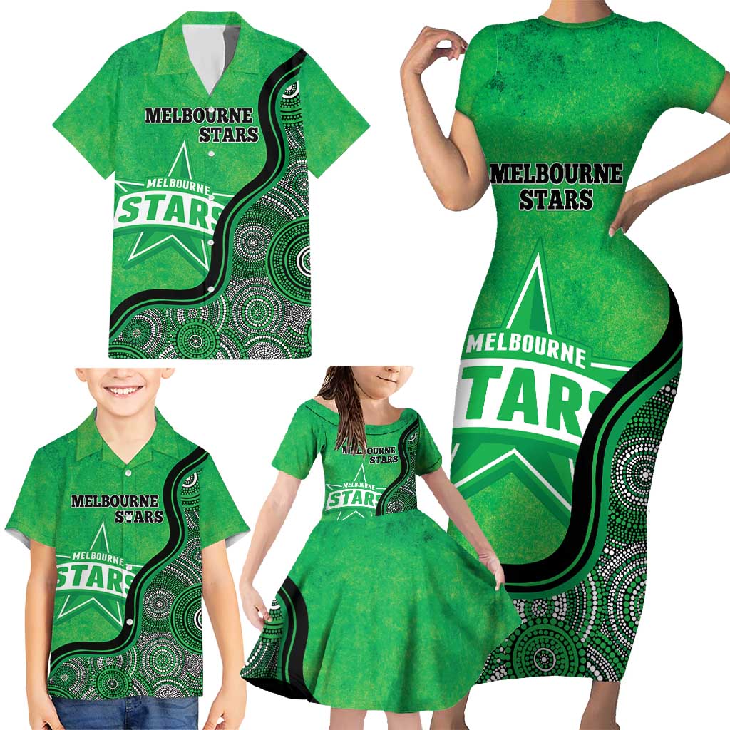 Custom Melbourne Stars Family Matching Short Sleeve Bodycon Dress and Hawaiian Shirt Indigenous Art - Grunge Style