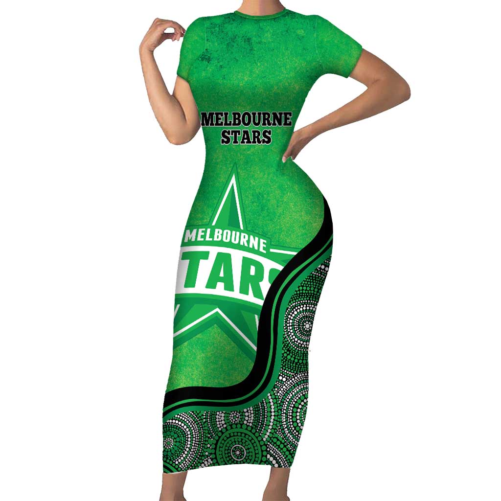 Custom Melbourne Stars Family Matching Short Sleeve Bodycon Dress and Hawaiian Shirt Indigenous Art - Grunge Style