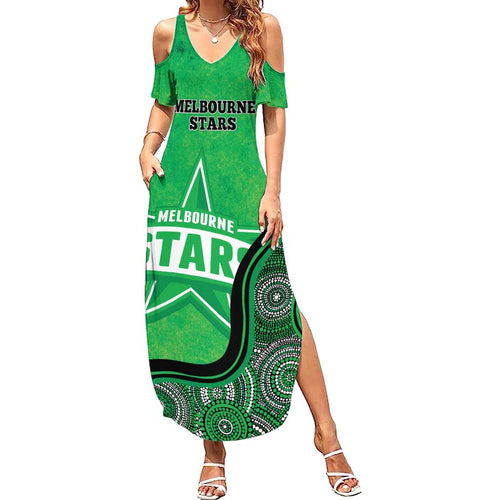 Custom Melbourne Stars Family Matching Summer Maxi Dress and Hawaiian Shirt Indigenous Art - Grunge Style