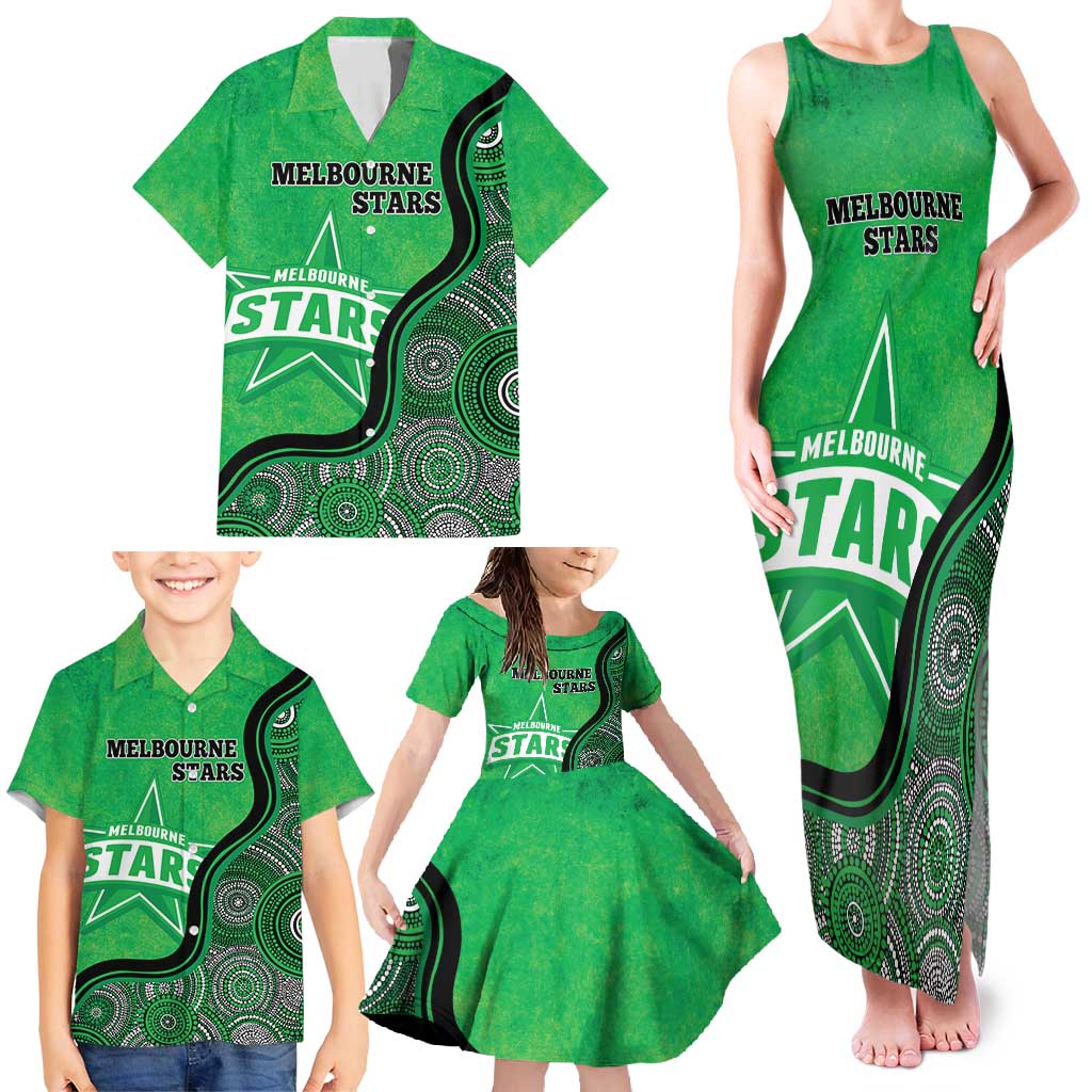Custom Melbourne Stars Family Matching Tank Maxi Dress and Hawaiian Shirt Indigenous Art - Grunge Style
