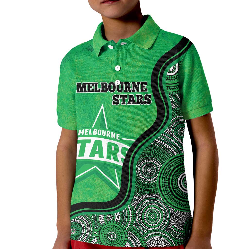 Custom Melbourne Stars Kid Polo Shirt Indigenous Art - Grunge Style