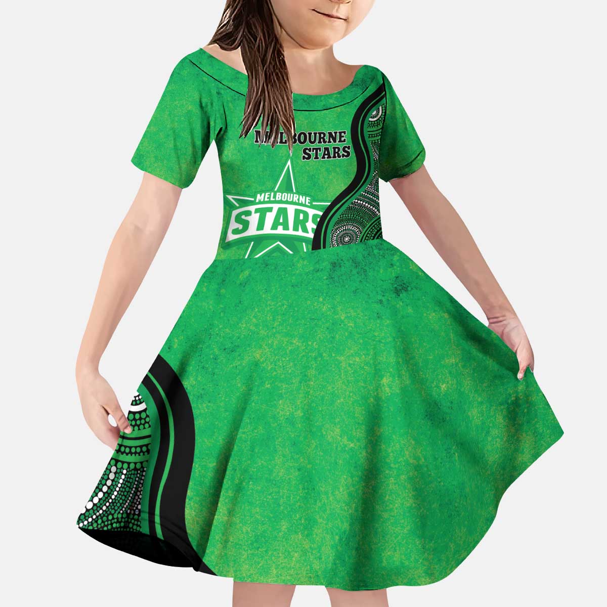 Custom Melbourne Stars Kid Short Sleeve Dress Indigenous Art - Grunge Style