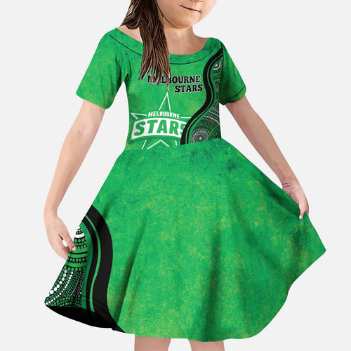 Custom Melbourne Stars Kid Short Sleeve Dress Indigenous Art - Grunge Style