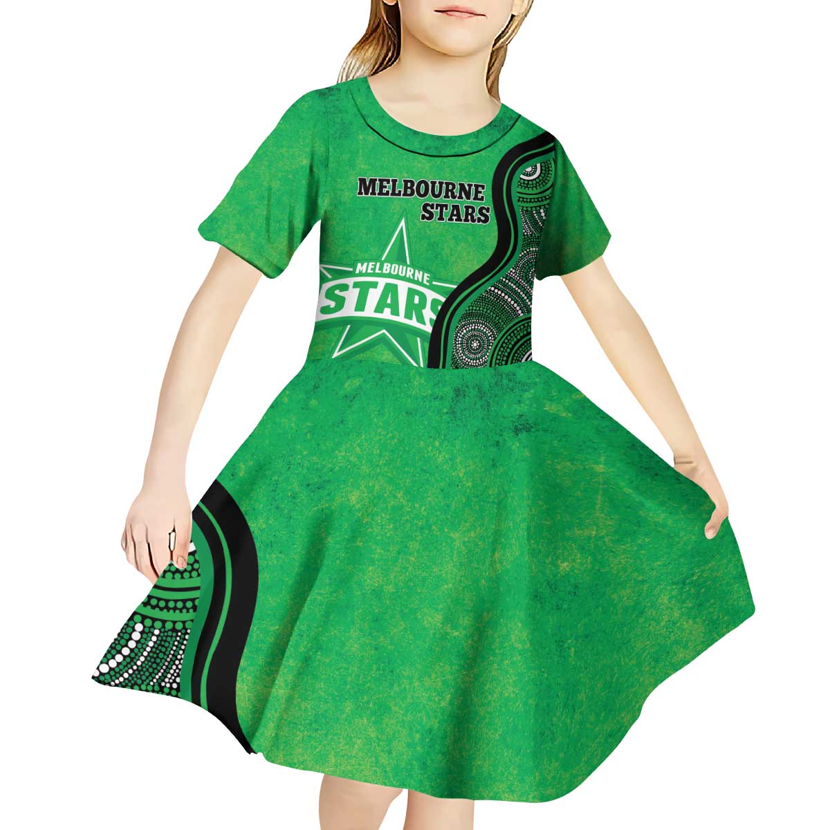 Custom Melbourne Stars Kid Short Sleeve Dress Indigenous Art - Grunge Style