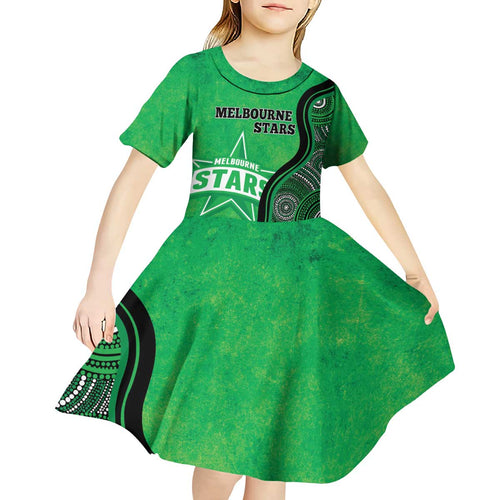 Custom Melbourne Stars Kid Short Sleeve Dress Indigenous Art - Grunge Style