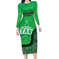 Custom Melbourne Stars Long Sleeve Bodycon Dress Indigenous Art - Grunge Style
