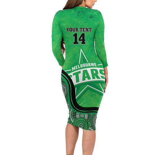 Custom Melbourne Stars Long Sleeve Bodycon Dress Indigenous Art - Grunge Style