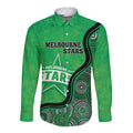 Custom Melbourne Stars Long Sleeve Button Shirt Indigenous Art - Grunge Style