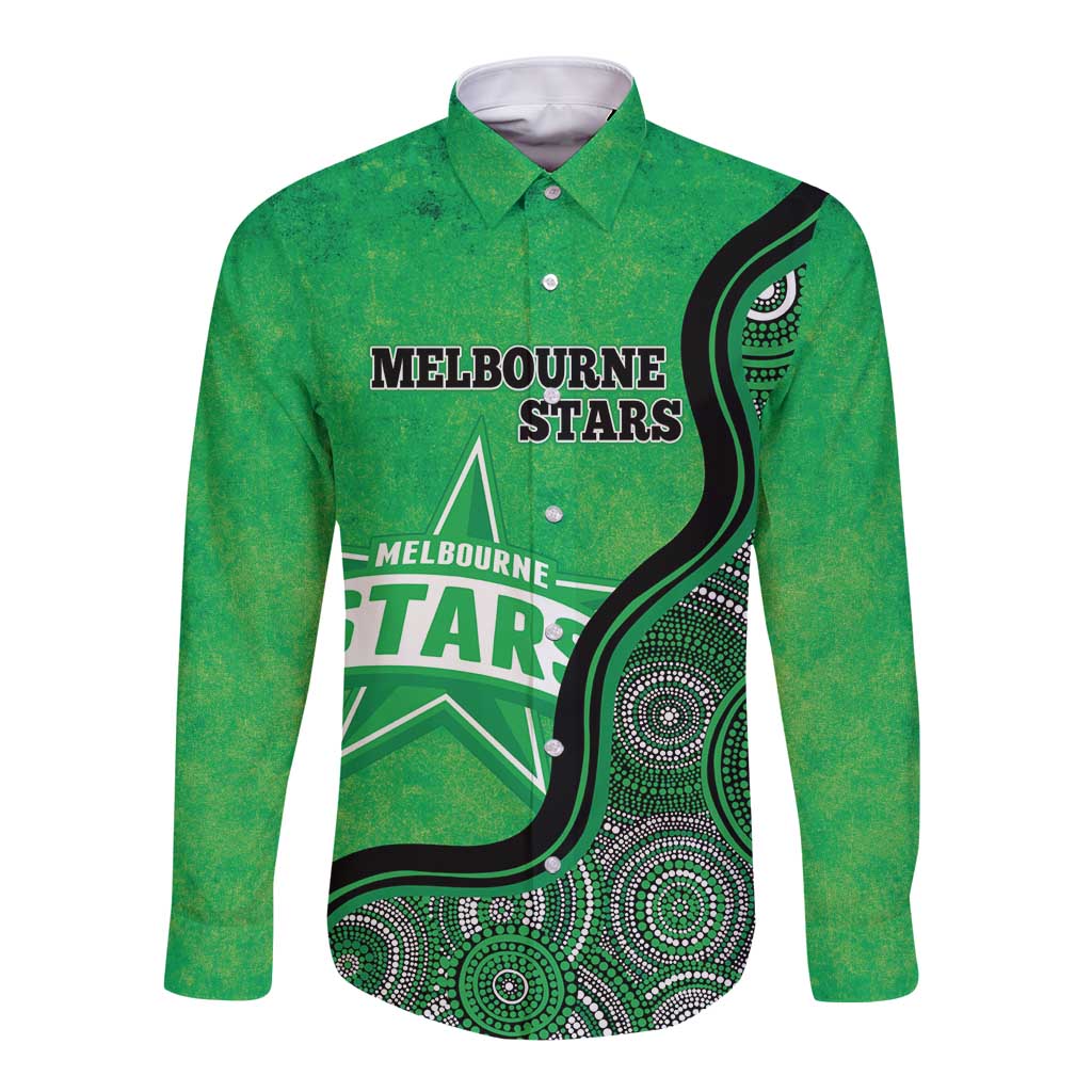 Custom Melbourne Stars Long Sleeve Button Shirt Indigenous Art - Grunge Style