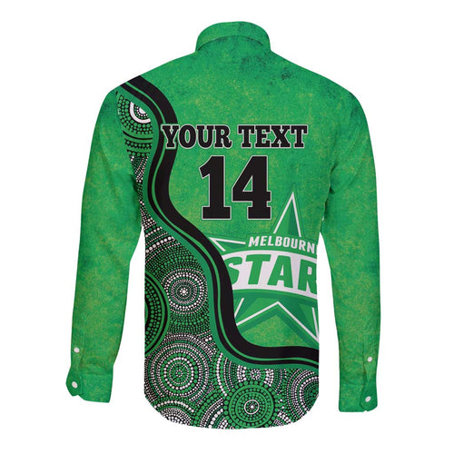 Custom Melbourne Stars Long Sleeve Button Shirt Indigenous Art - Grunge Style