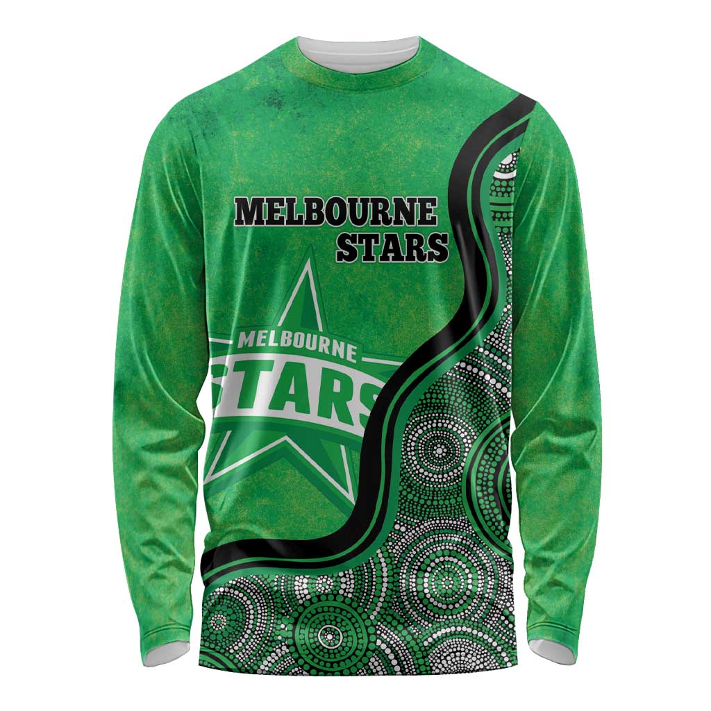 Custom Melbourne Stars Long Sleeve Shirt Indigenous Art - Grunge Style