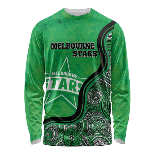 Custom Melbourne Stars Long Sleeve Shirt Indigenous Art - Grunge Style