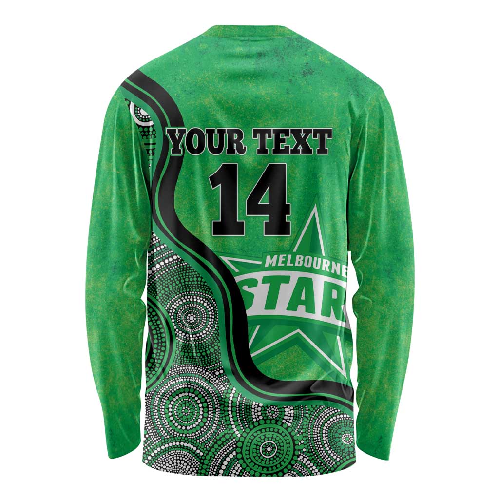 Custom Melbourne Stars Long Sleeve Shirt Indigenous Art - Grunge Style