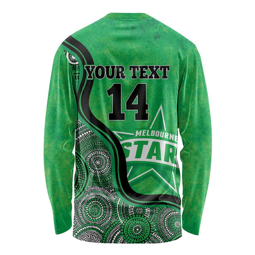 Custom Melbourne Stars Long Sleeve Shirt Indigenous Art - Grunge Style