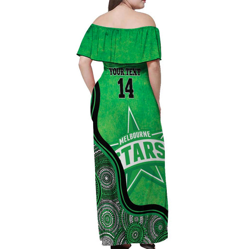 Custom Melbourne Stars Off Shoulder Maxi Dress Indigenous Art - Grunge Style