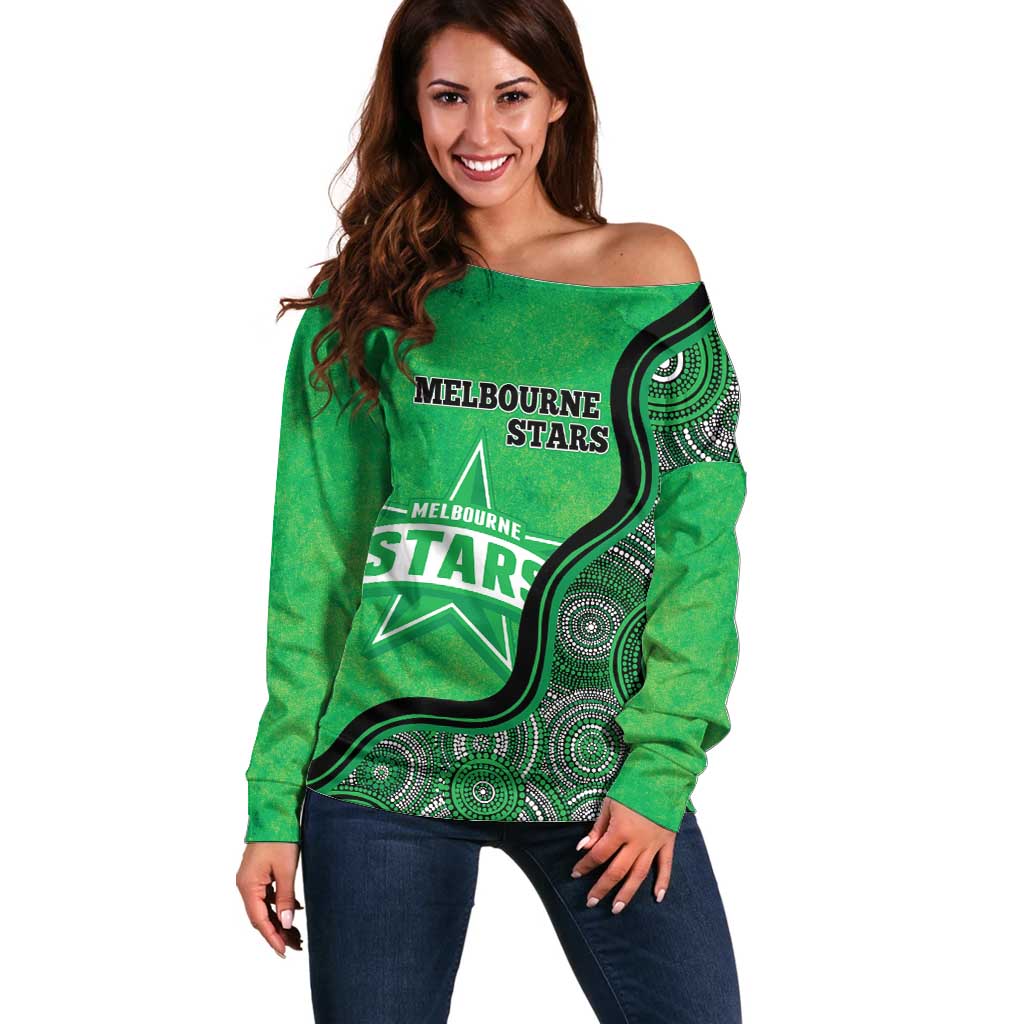 Custom Melbourne Stars Off Shoulder Sweater Indigenous Art - Grunge Style