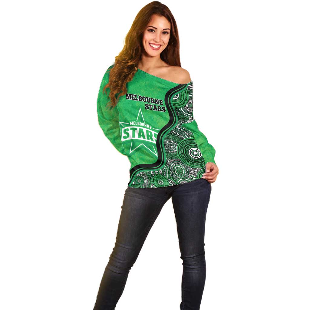 Custom Melbourne Stars Off Shoulder Sweater Indigenous Art - Grunge Style